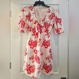 Red and white dress with tie front details